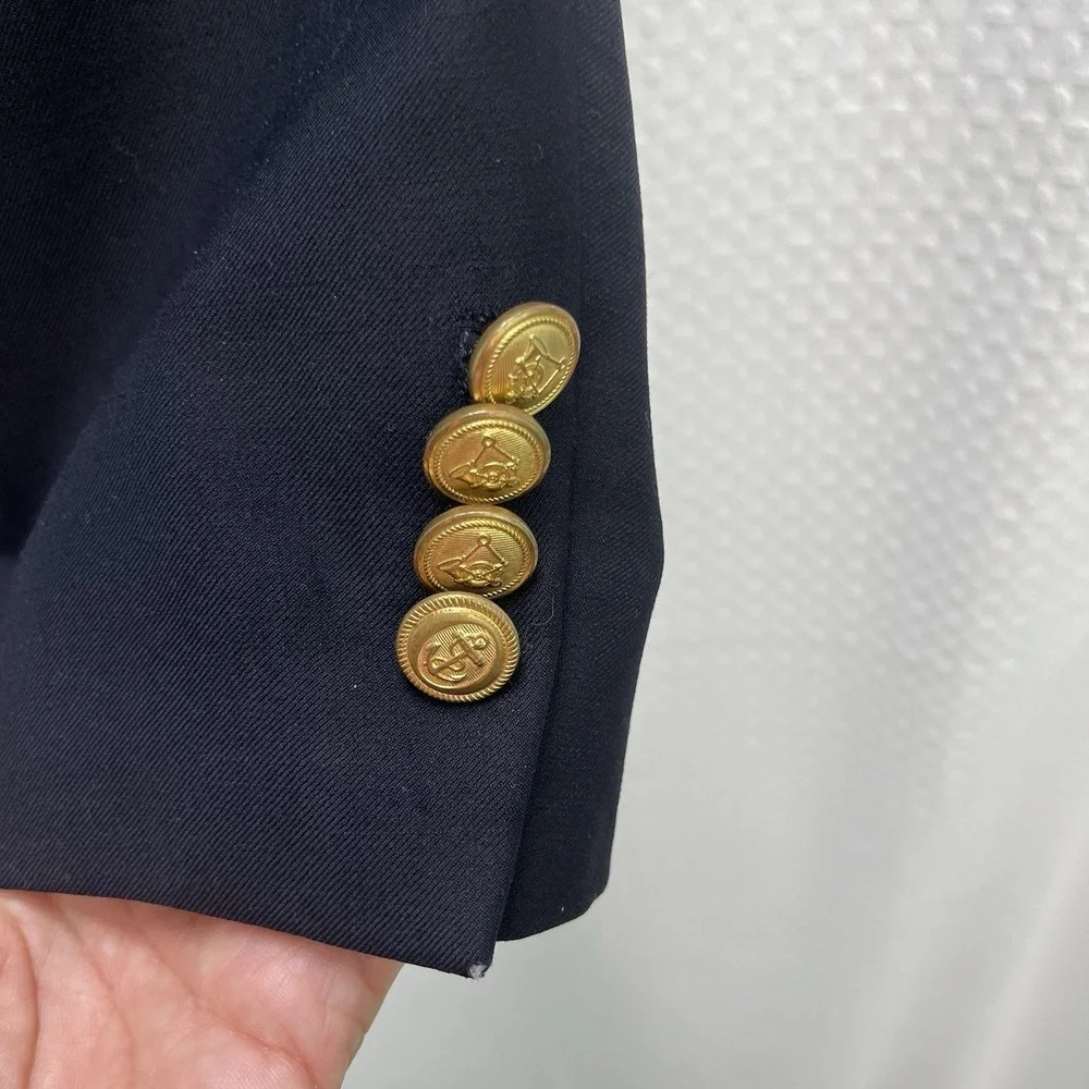 Mark Shale 100% Wool Navy Blue Blazer XL Long Gold Buttons Classic USA